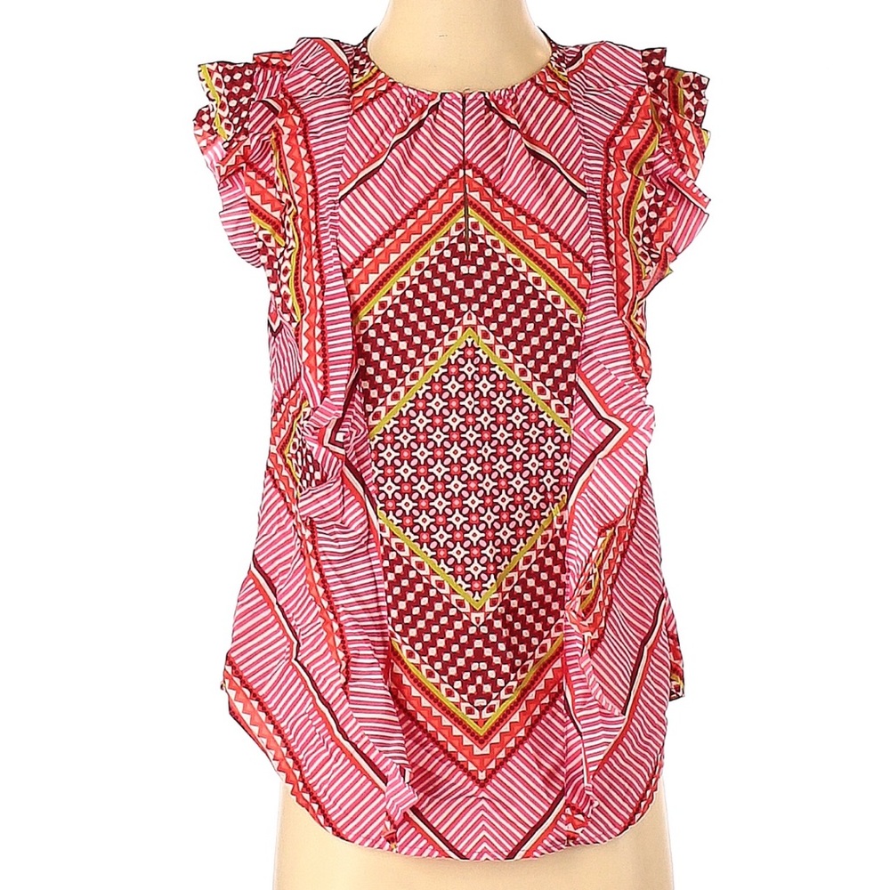 Banana Republic Ruffle Vibrant Red Patterned Women's Top